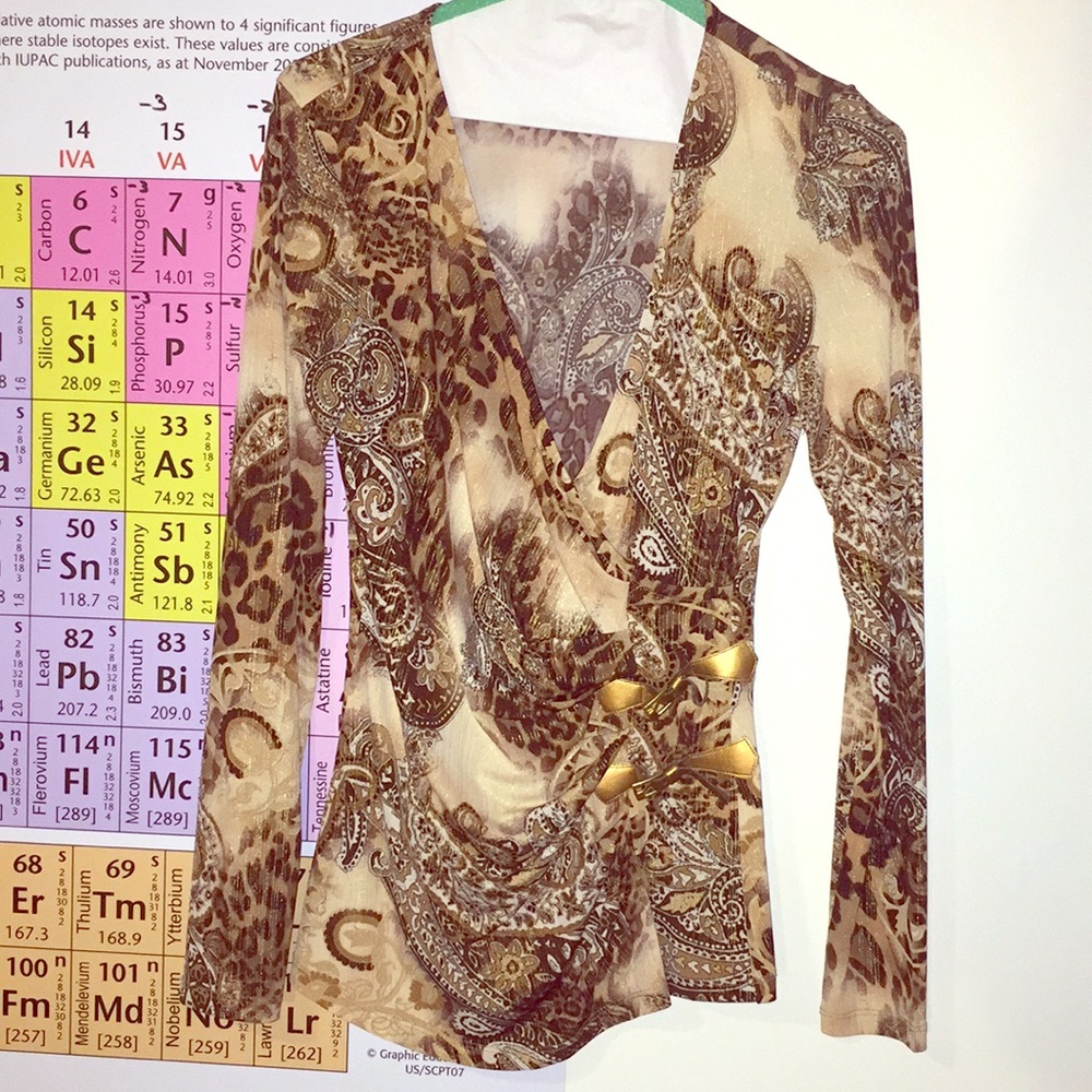 Caché gold wrap blouse